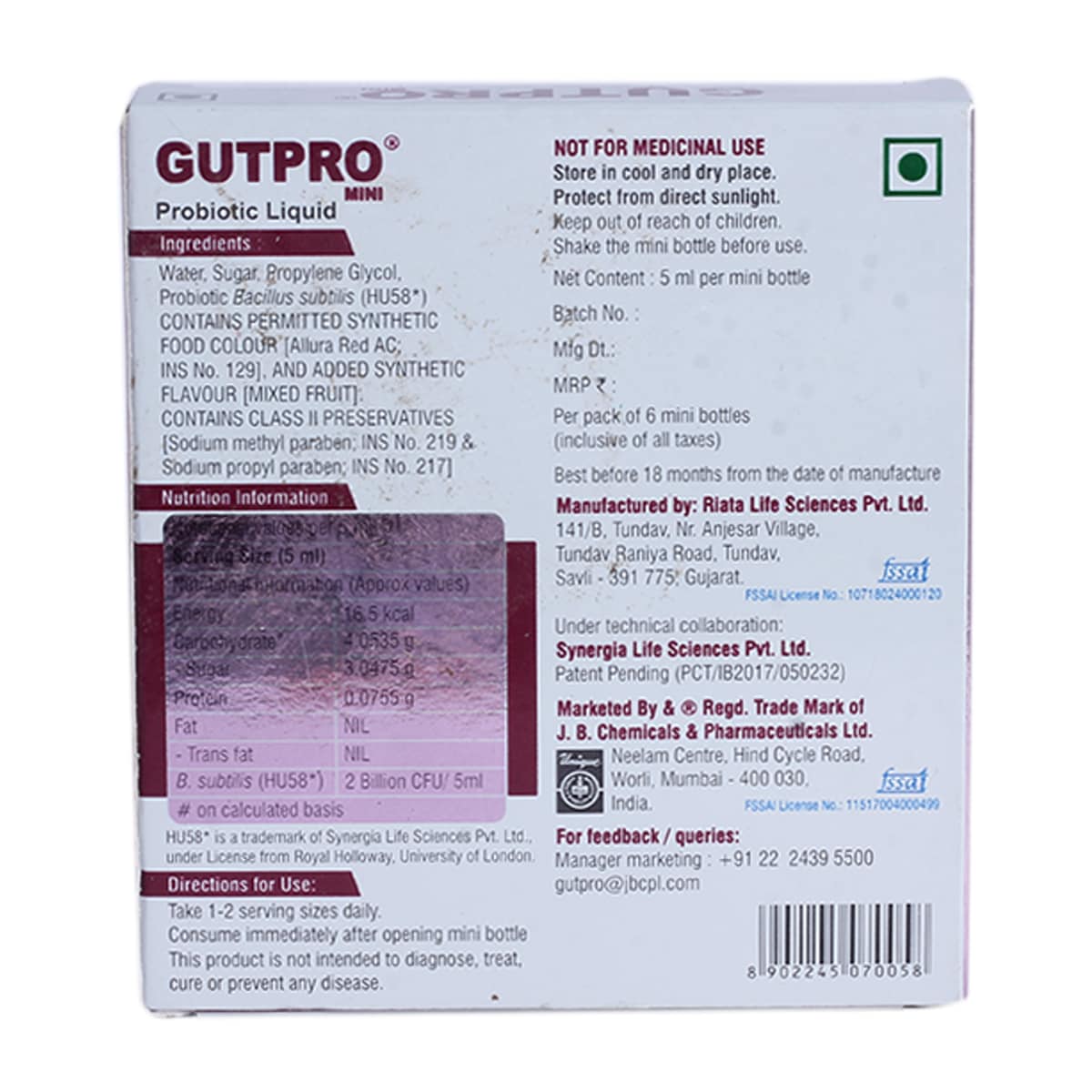 Gutpro Mini Probiotic Liquid 5 ml, Pack of 6 LiquidS Gutpro Mini Probiotic Liquid 5 ml, Pack of 6 LiquidS