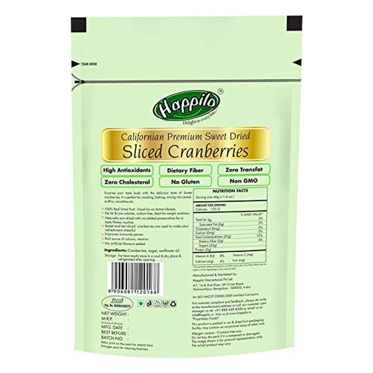 Happilo Californian Premium Sweet Dried Sliced Cranberries, 200 gm, Pack of 1 Happilo Californian Premium Sweet Dried Sliced Cranberries, 200 gm, Pack of 1