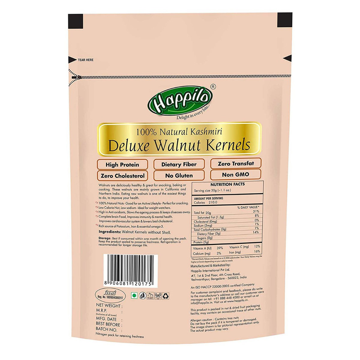 Happilo 100% Natural Deluxe Kashmiri Walnut Kernels, 200 gm, Pack of 1 Happilo 100% Natural Deluxe Kashmiri Walnut Kernels, 200 gm, Pack of 1