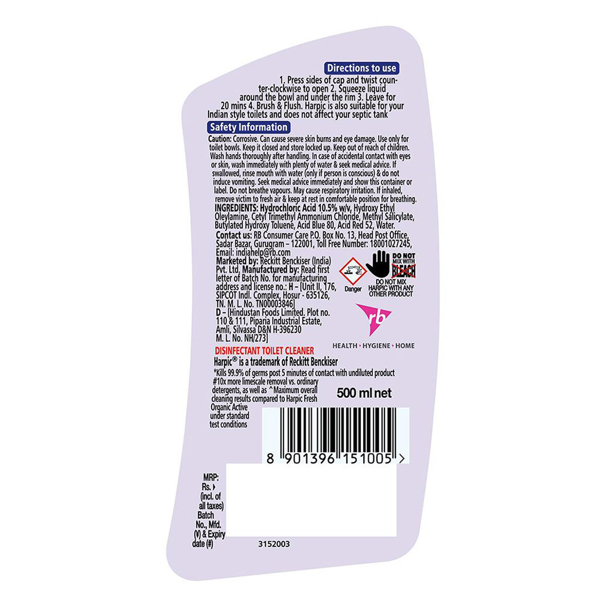 Harpic Power Plus Original Disinfectant Toilet Cleaner, 500 ml, Pack of 1 Harpic Power Plus Original Disinfectant Toilet Cleaner, 500 ml, Pack of 1