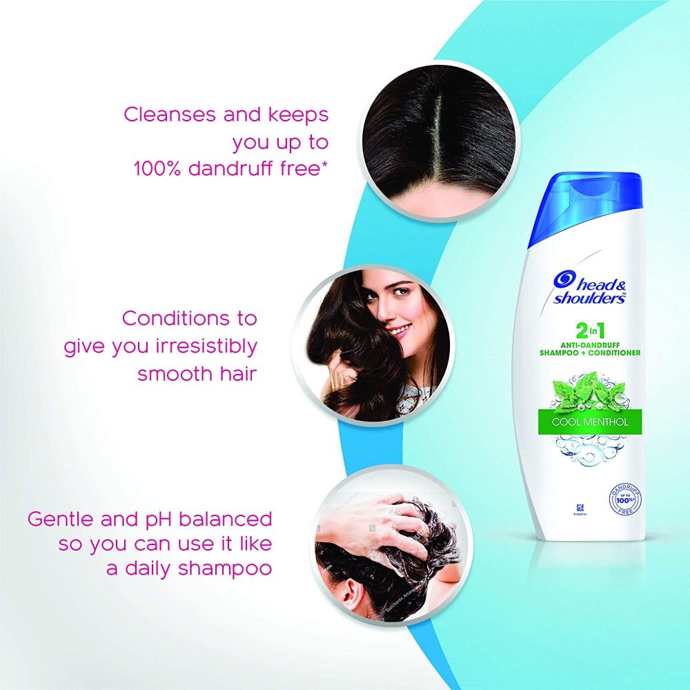 Head & Shoulders 2 in 1 Cool Menthol Anti-Dandruff Shampoo + Conditioner, 180 ml, Pack of 1 Head & Shoulders 2 in 1 Cool Menthol Anti-Dandruff Shampoo + Conditioner, 180 ml, Pack of 1