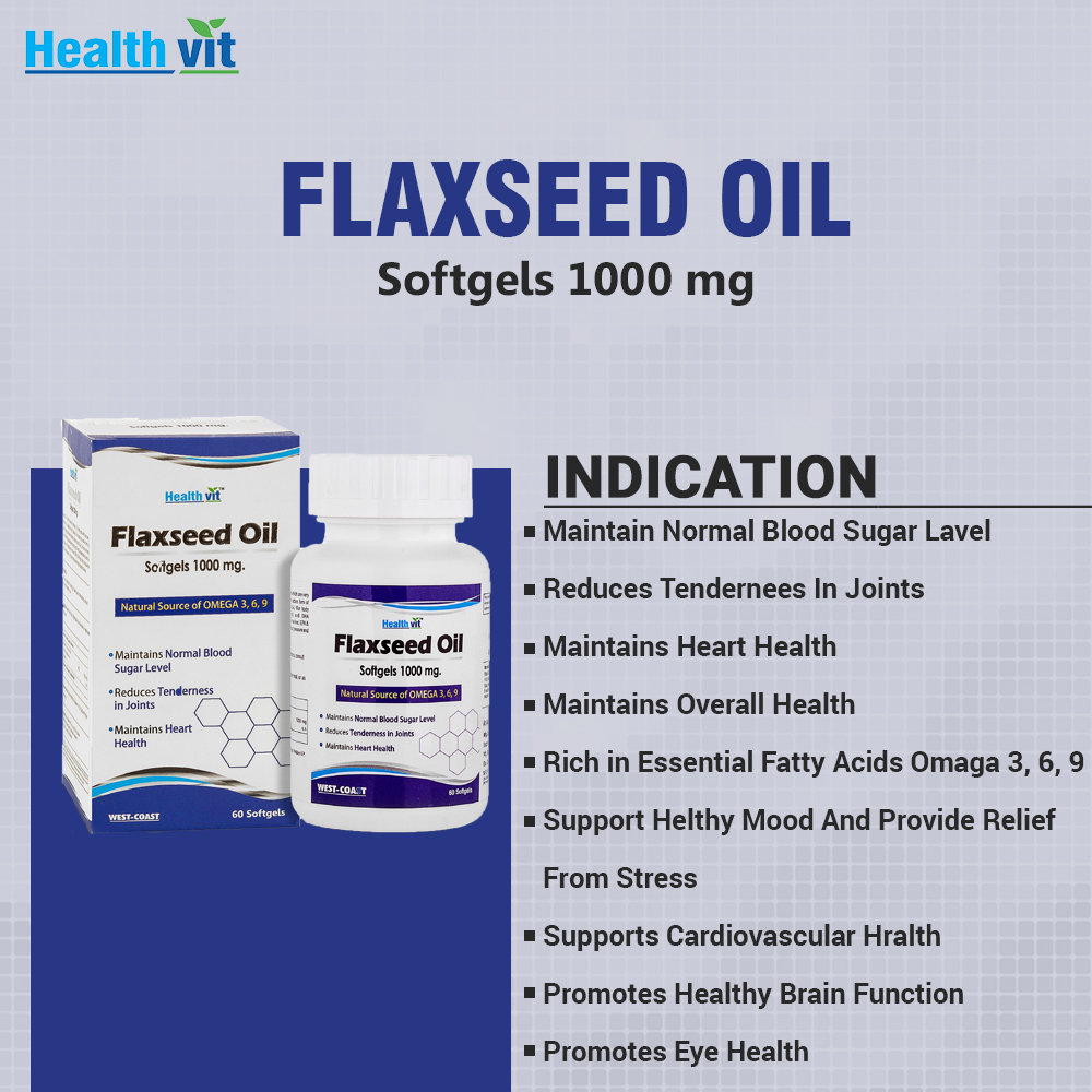 Healthvit Flaxseed Oil 1000 mg, 60 Softgels, Pack of 1 Healthvit Flaxseed Oil 1000 mg, 60 Softgels, Pack of 1