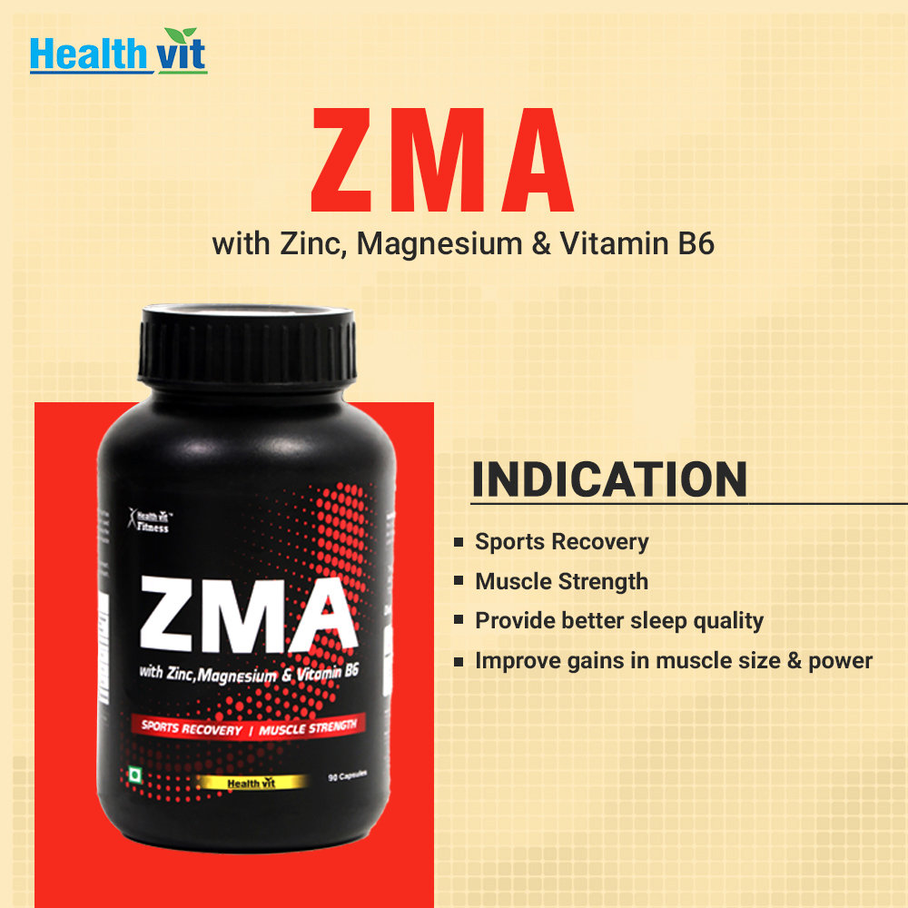 Healthvit ZMA ( Zinc, Magnesium, Vitamin B6), 90 Capsules, Pack of 1 Healthvit ZMA ( Zinc, Magnesium, Vitamin B6), 90 Capsules, Pack of 1