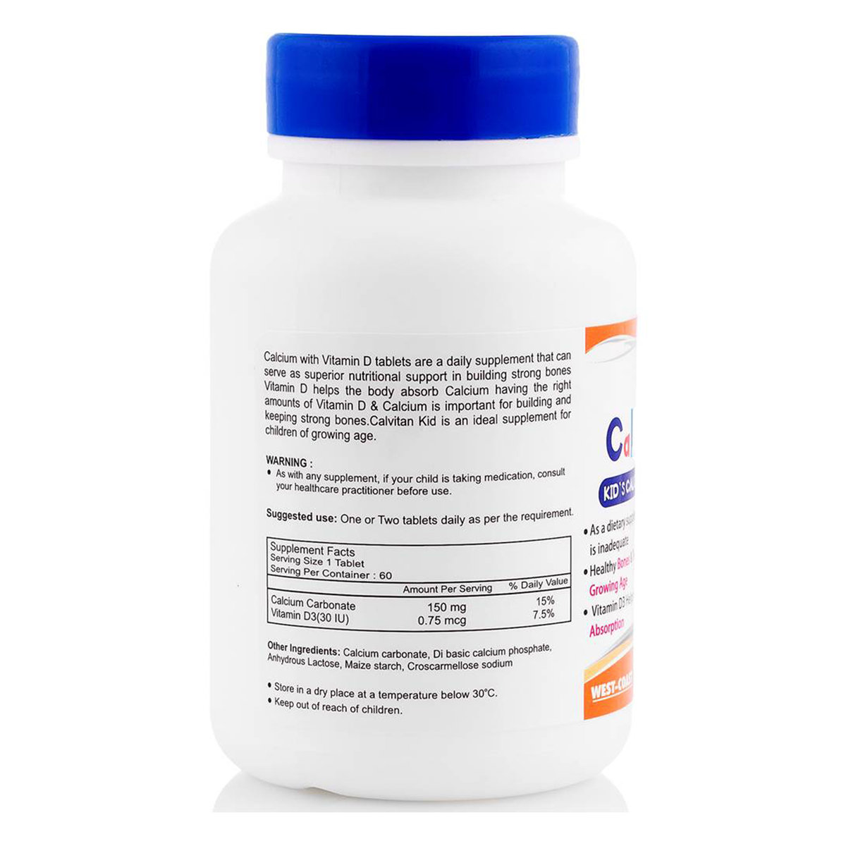 Healthvit Calvitan-Kid Calcium 150 mg & Vitamin D3 30 IU, 60 Tablets, Pack of 1 Healthvit Calvitan-Kid Calcium 150 mg & Vitamin D3 30 IU, 60 Tablets, Pack of 1