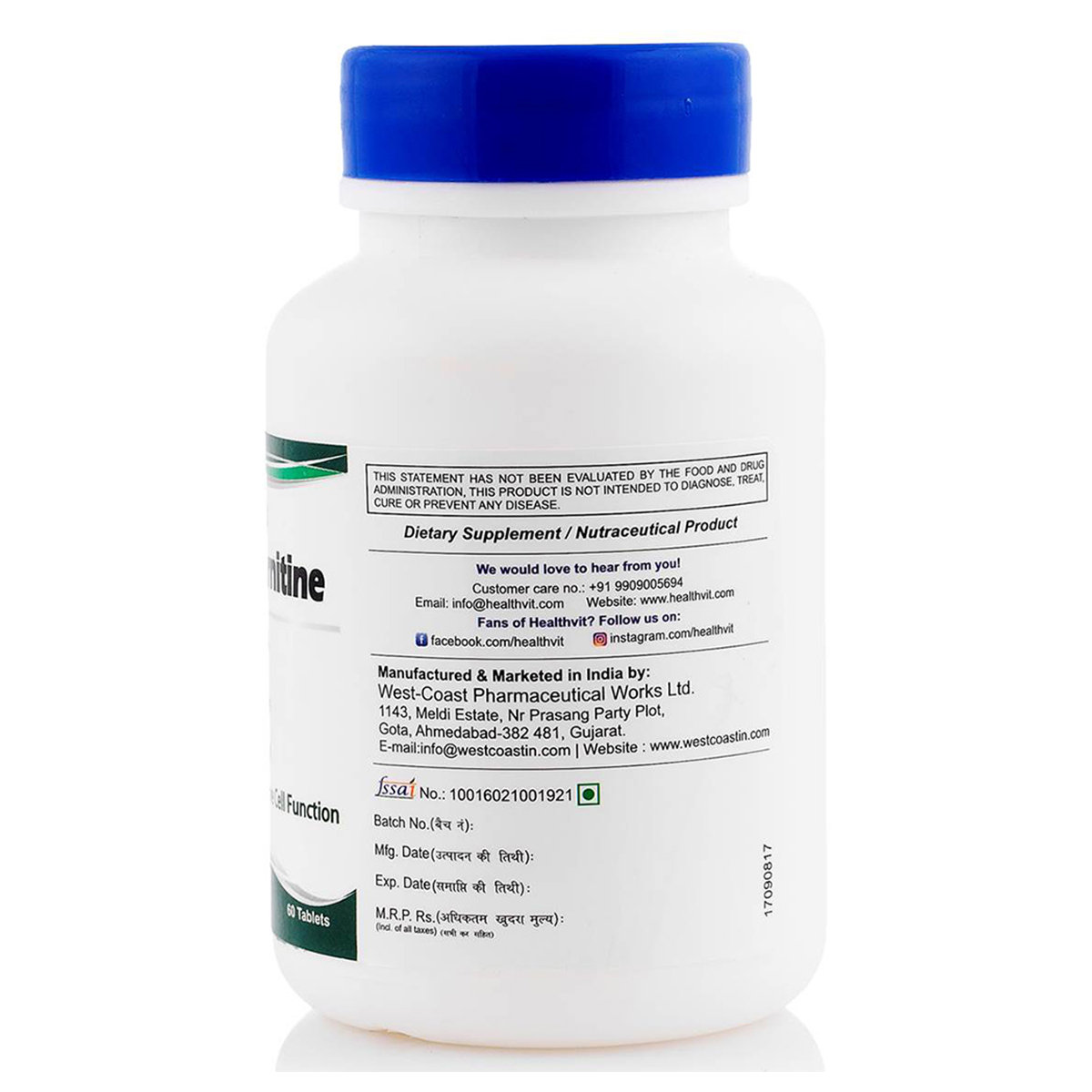 Healthvit Acetyl-L-Carnitine 500 mg, 60 Capsules, Pack of 1 Healthvit Acetyl-L-Carnitine 500 mg, 60 Capsules, Pack of 1