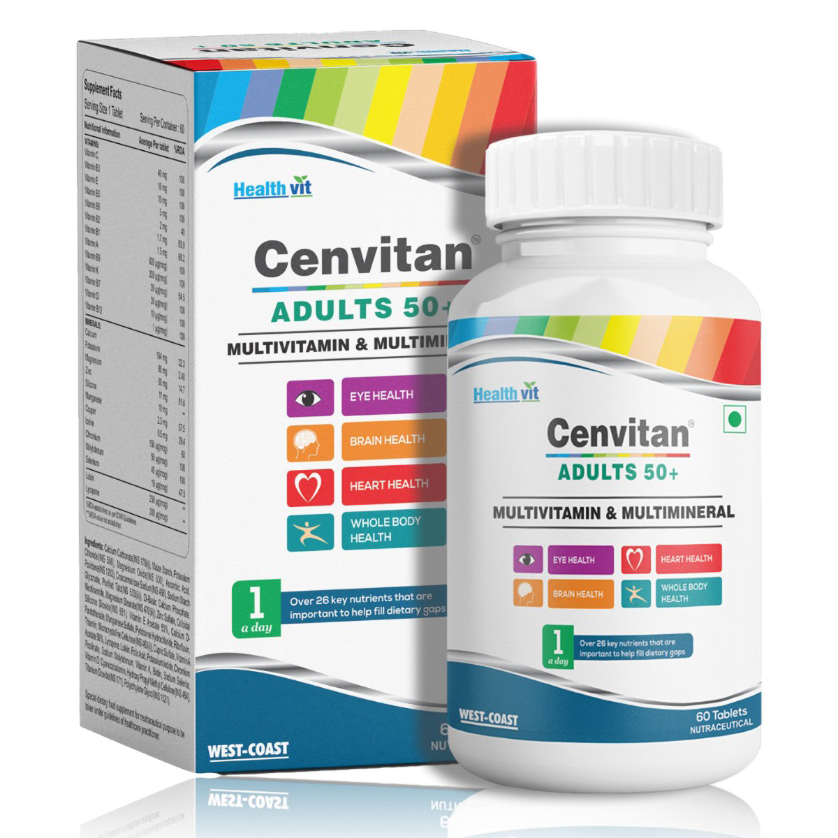 Healthvit Cenvitan Adults 50+ Multivitamin & Multimineral, 60 Tablets, Pack of 1 Healthvit Cenvitan Adults 50+ Multivitamin & Multimineral, 60 Tablets, Pack of 1