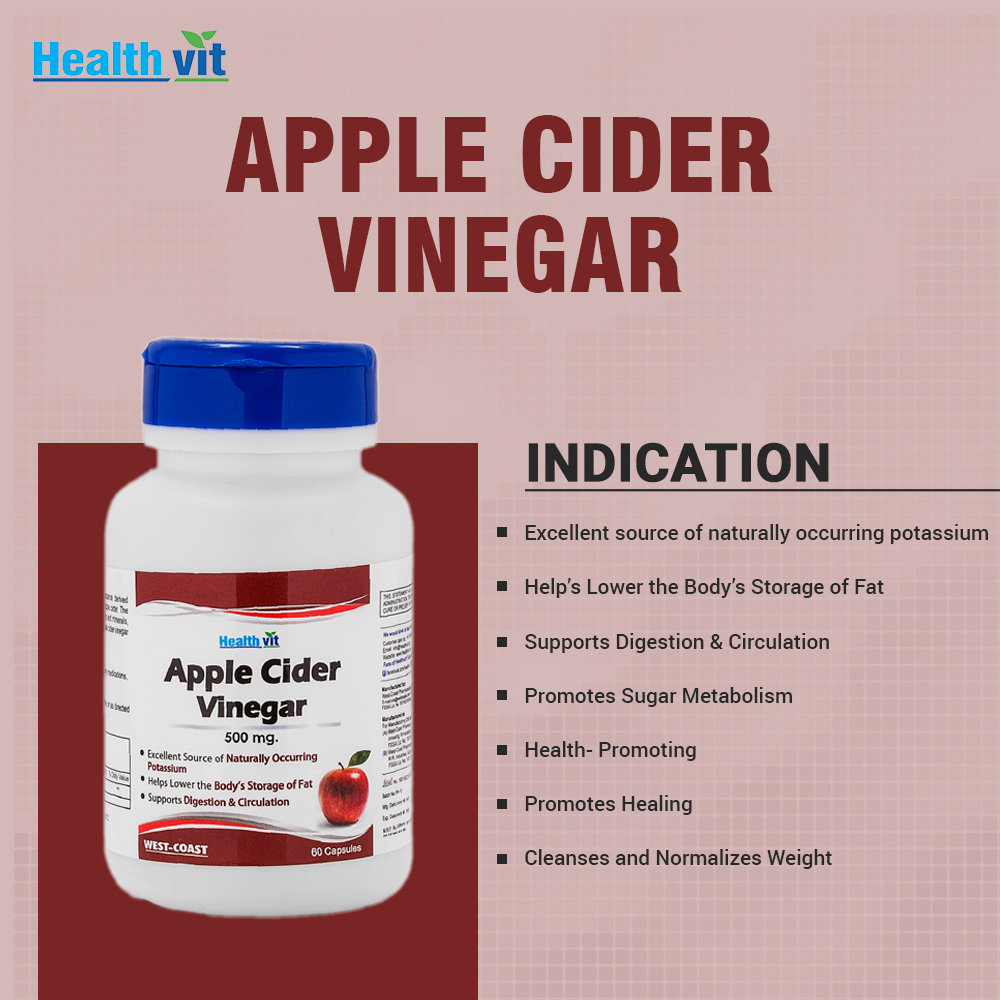 Healthvit Apple Cider Vinegar 500 mg, 60 Capsules, Pack of 1 Healthvit Apple Cider Vinegar 500 mg, 60 Capsules, Pack of 1