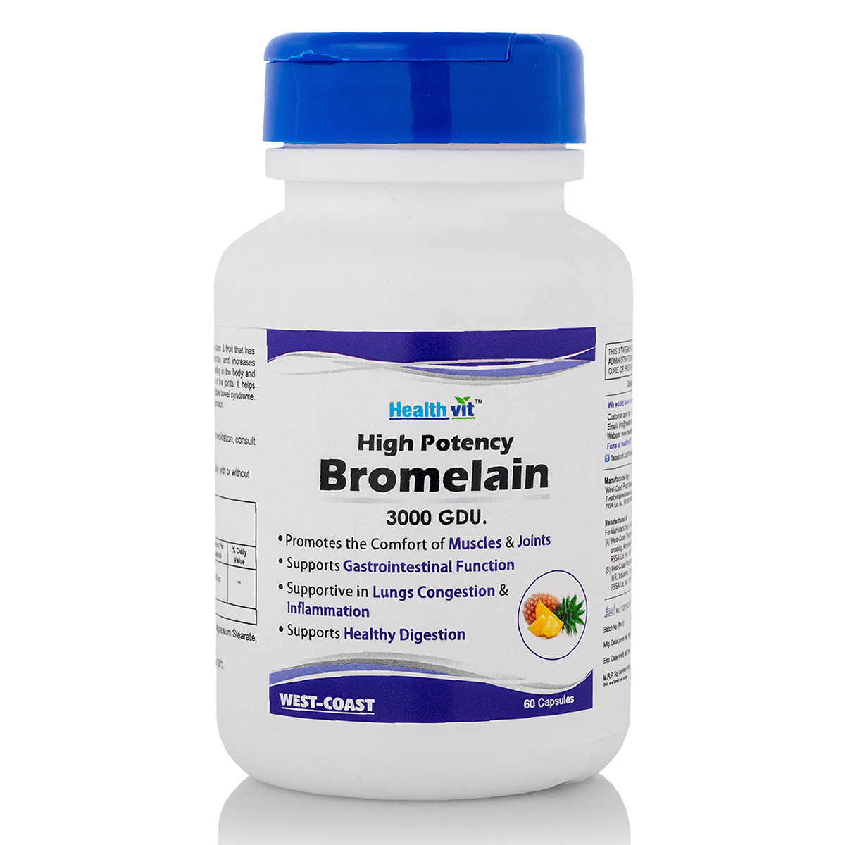 Healthvit High Potency Bromelain 3000 GDU, 60 Capsules, Pack of 1 Healthvit High Potency Bromelain 3000 GDU, 60 Capsules, Pack of 1