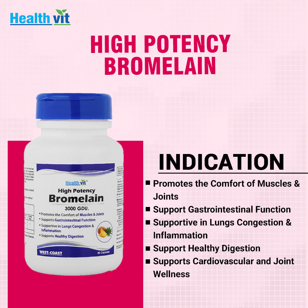 Healthvit High Potency Bromelain 3000 GDU, 60 Capsules, Pack of 1 Healthvit High Potency Bromelain 3000 GDU, 60 Capsules, Pack of 1