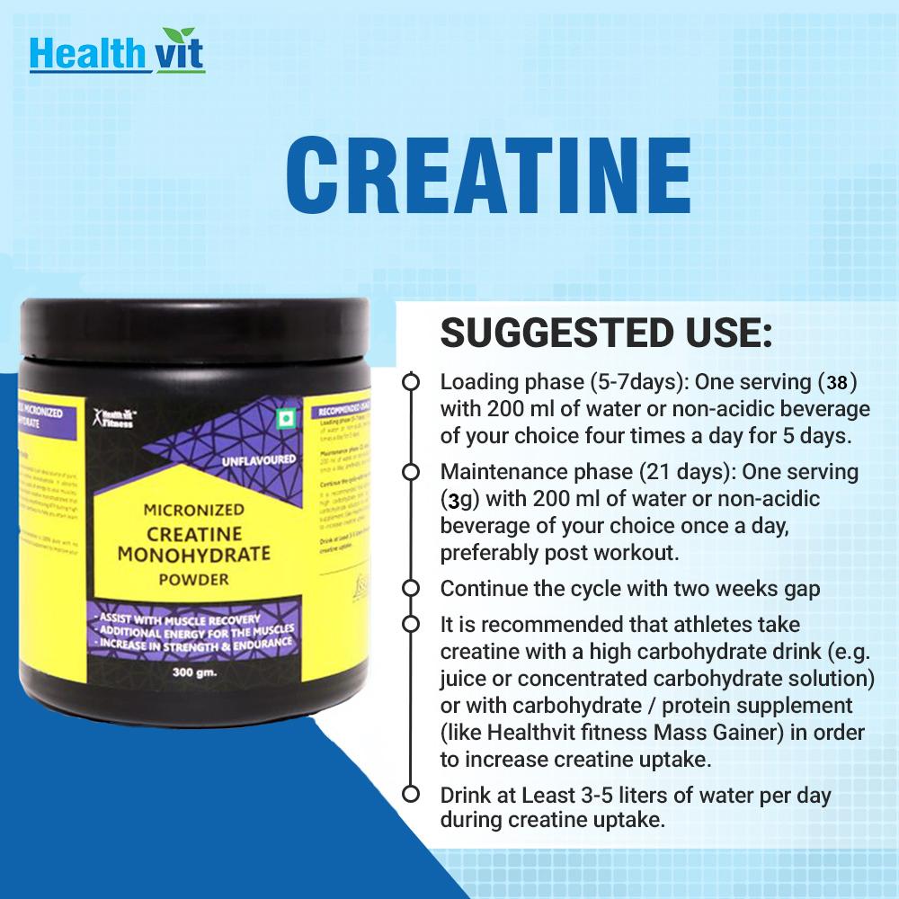 Healthvit Fitness Micronised Creatine Monohydrate Powder, 300 gm, Pack of 1 Healthvit Fitness Micronised Creatine Monohydrate Powder, 300 gm, Pack of 1