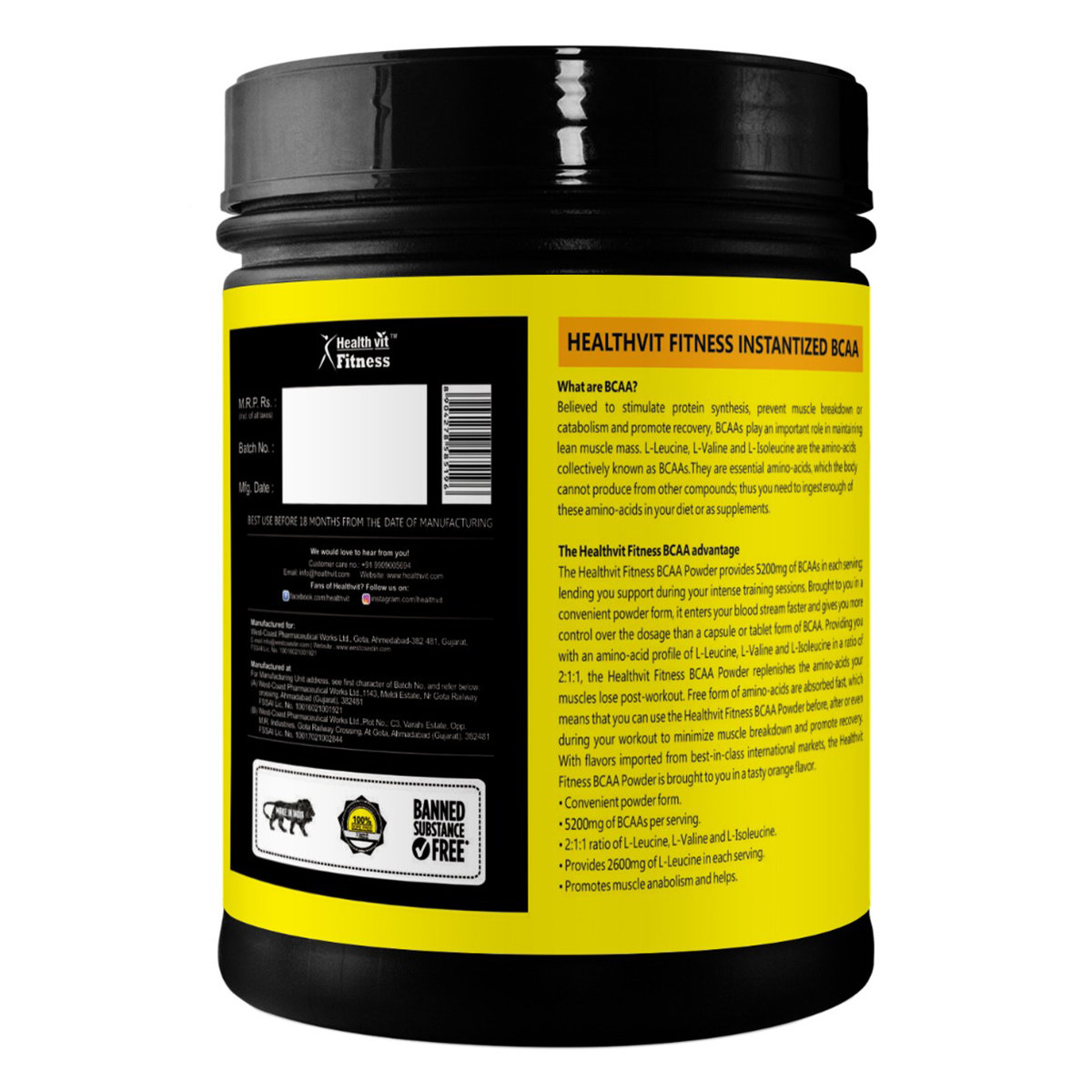 Healthvit Fitness 100% Micronized BCAA 5200mg 2:1:1 Pineapple Flavour, 200 gm, Pack of 1 Healthvit Fitness 100% Micronized BCAA 5200mg 2:1:1 Pineapple Flavour, 200 gm, Pack of 1