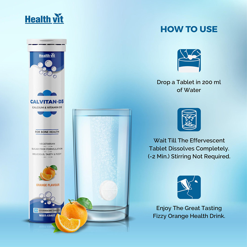 Healthvit Calvitan-D3 Orange Flavour Effervescent, 20 Tablets, Pack of 1 Healthvit Calvitan-D3 Orange Flavour Effervescent, 20 Tablets, Pack of 1