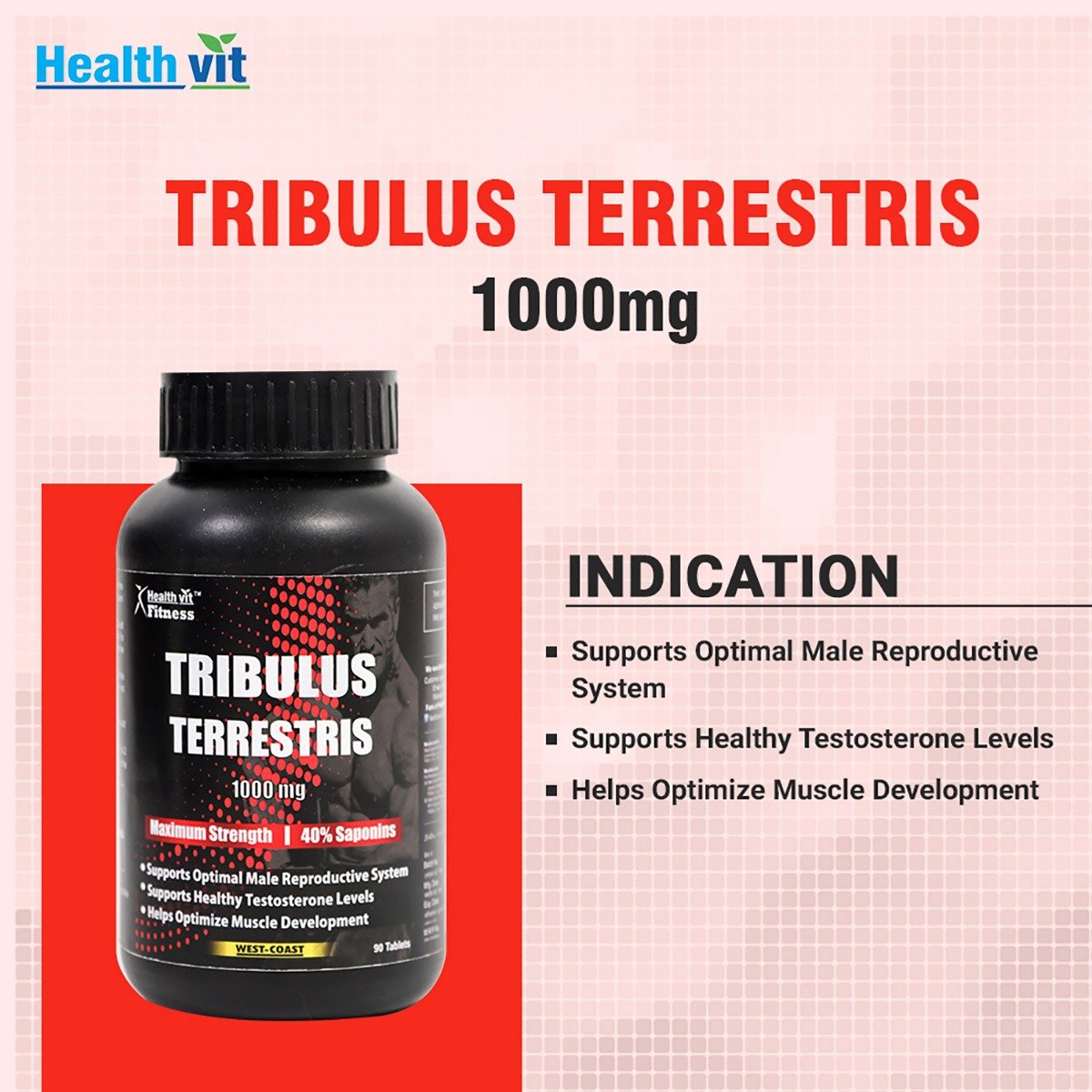 Healthvit Fitness Tribulus Terrestris 1000 mg Maximum Strength 40% Saponins - 90 Tablets, Pack of 1 Healthvit Fitness Tribulus Terrestris 1000 mg Maximum Strength 40% Saponins - 90 Tablets, Pack of 1