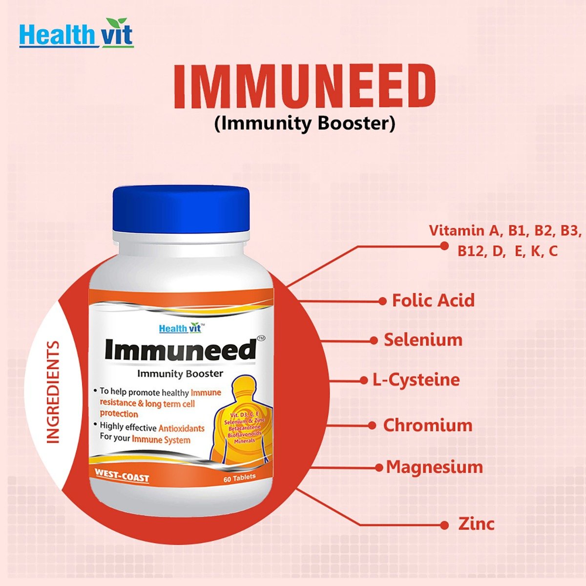 Healthvit Immuneed Immunity Booster, 60 Tablets, Pack of 1 Healthvit Immuneed Immunity Booster, 60 Tablets, Pack of 1