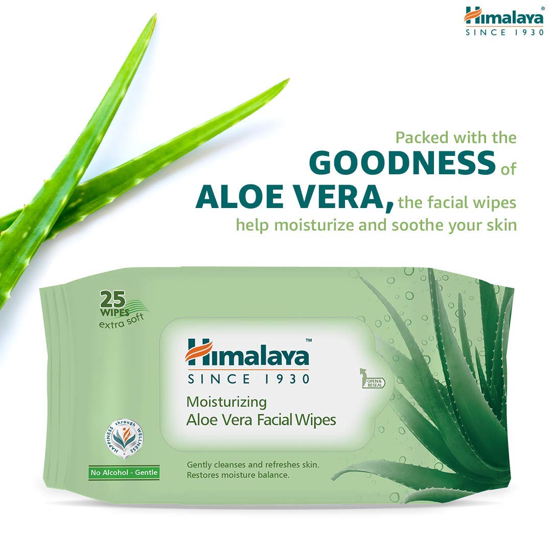 Himalaya Moisturizing Aloe Vera Facial Wipes 25 Count | With Goodness Of Aloe Vera | Gently Cleanses & Refreshes Skin, Pack of 1 Himalaya Moisturizing Aloe Vera Facial Wipes 25 Count | With Goodness Of Aloe Vera | Gently Cleanses & Refreshes Skin, Pack of 1
