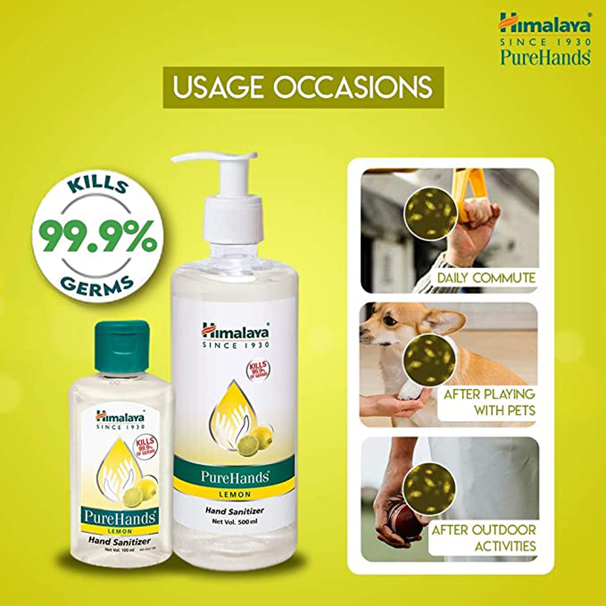 Himalaya Pure Hands Lemon Flavour Hand Sanitizer 500 ml | KillS 99.9% Of Germs, Pack of 1 Himalaya Pure Hands Lemon Flavour Hand Sanitizer 500 ml | KillS 99.9% Of Germs, Pack of 1