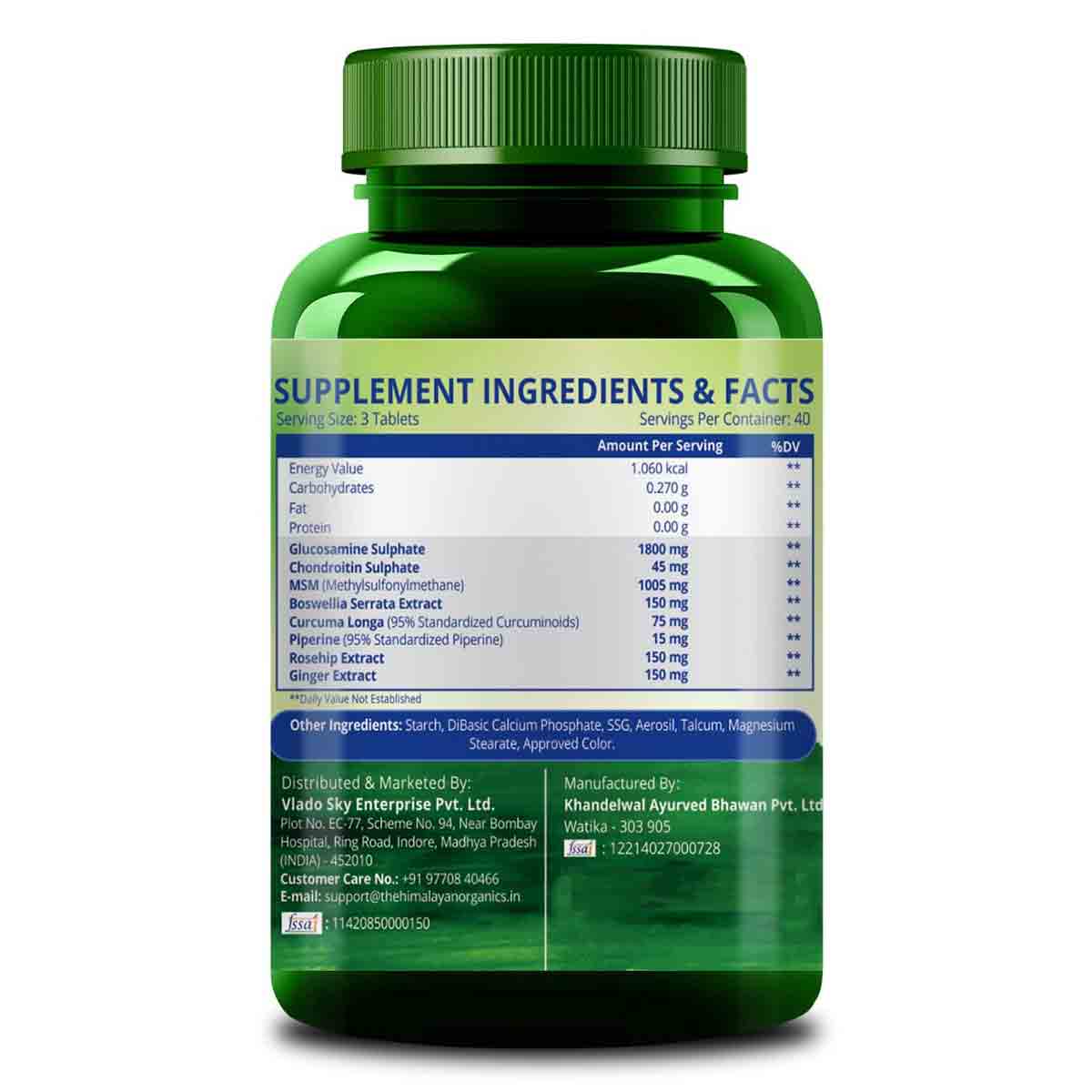 Vlado's Himalayan Organics Glucosamine Chondroitin & MSM, 120 Tablets, Pack of 1 Vlado's Himalayan Organics Glucosamine Chondroitin & MSM, 120 Tablets, Pack of 1