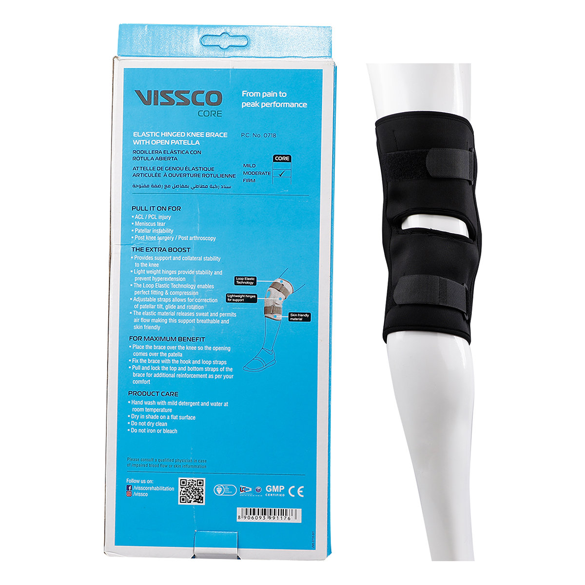 Vissco Hinged Elastic Support With Patella Opening, Large, 1 Count, Pack of 1 Vissco Hinged Elastic Support With Patella Opening, Large, 1 Count, Pack of 1