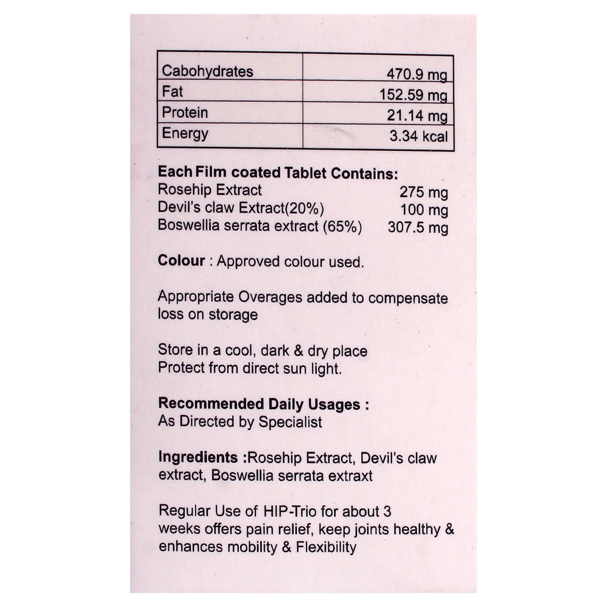 Hip Trio Tablet 20's, Pack of 1 Hip Trio Tablet 20's, Pack of 1