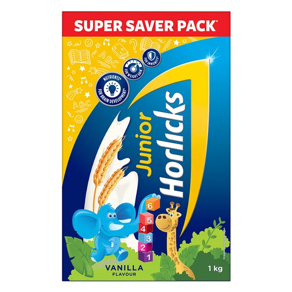 Junior Horlicks Vanilla Flavour Nutrition Powder 1 kg Refill Pack | Improve Immunity | Support Healthy Weight Gain | Promote Brain Development, Pack of 1