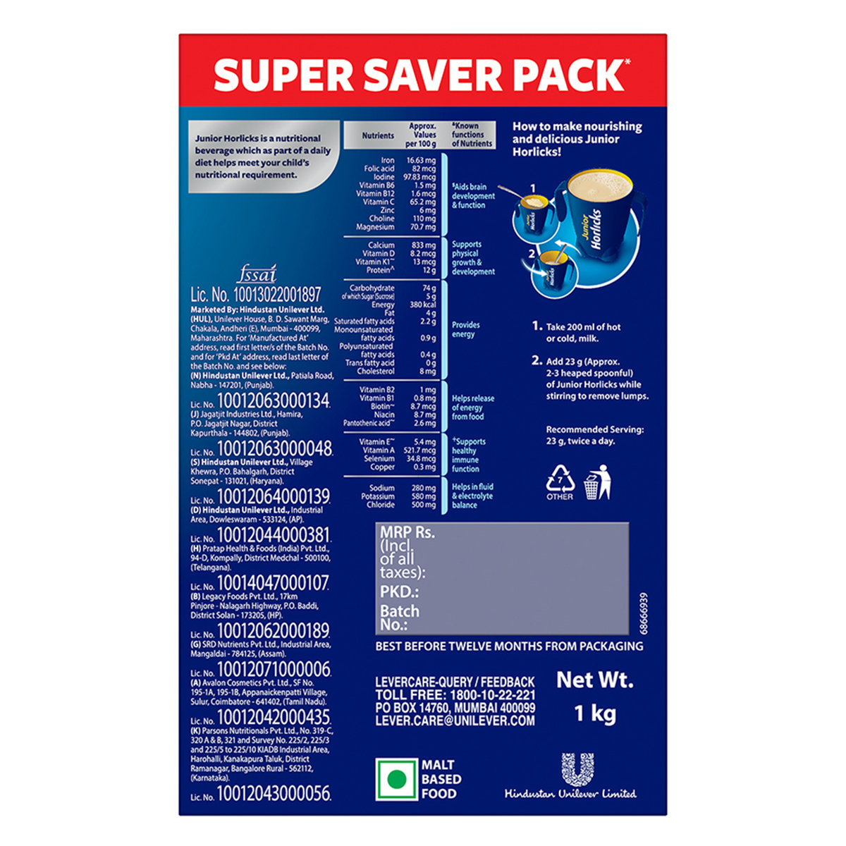 Junior Horlicks Vanilla Flavour Nutrition Powder 1 kg Refill Pack | Improve Immunity | Support Healthy Weight Gain | Promote Brain Development, Pack of 1 Junior Horlicks Vanilla Flavour Nutrition Powder 1 kg Refill Pack | Improve Immunity | Support Healthy Weight Gain | Promote Brain Development, Pack of 1