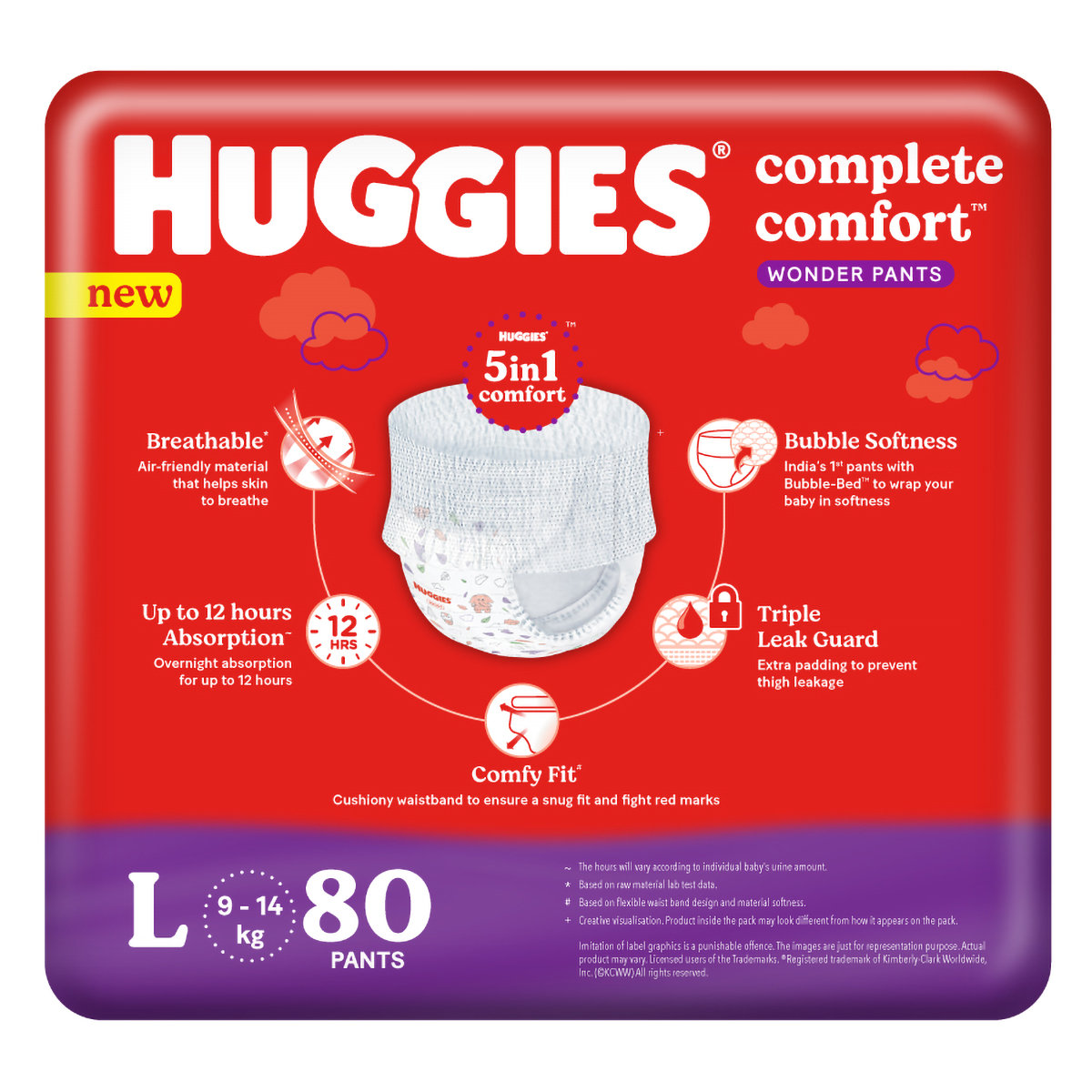 Huggies Complete Comfort Wonder Baby Diaper Pants Large, 80 Count, Pack of 1 Huggies Complete Comfort Wonder Baby Diaper Pants Large, 80 Count, Pack of 1