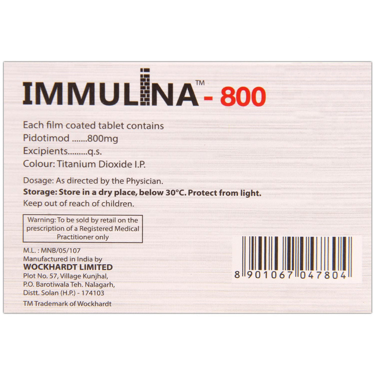Immulina-800 Tablet 10's, Pack of 10 TABLETS Immulina-800 Tablet 10's, Pack of 10 TABLETS