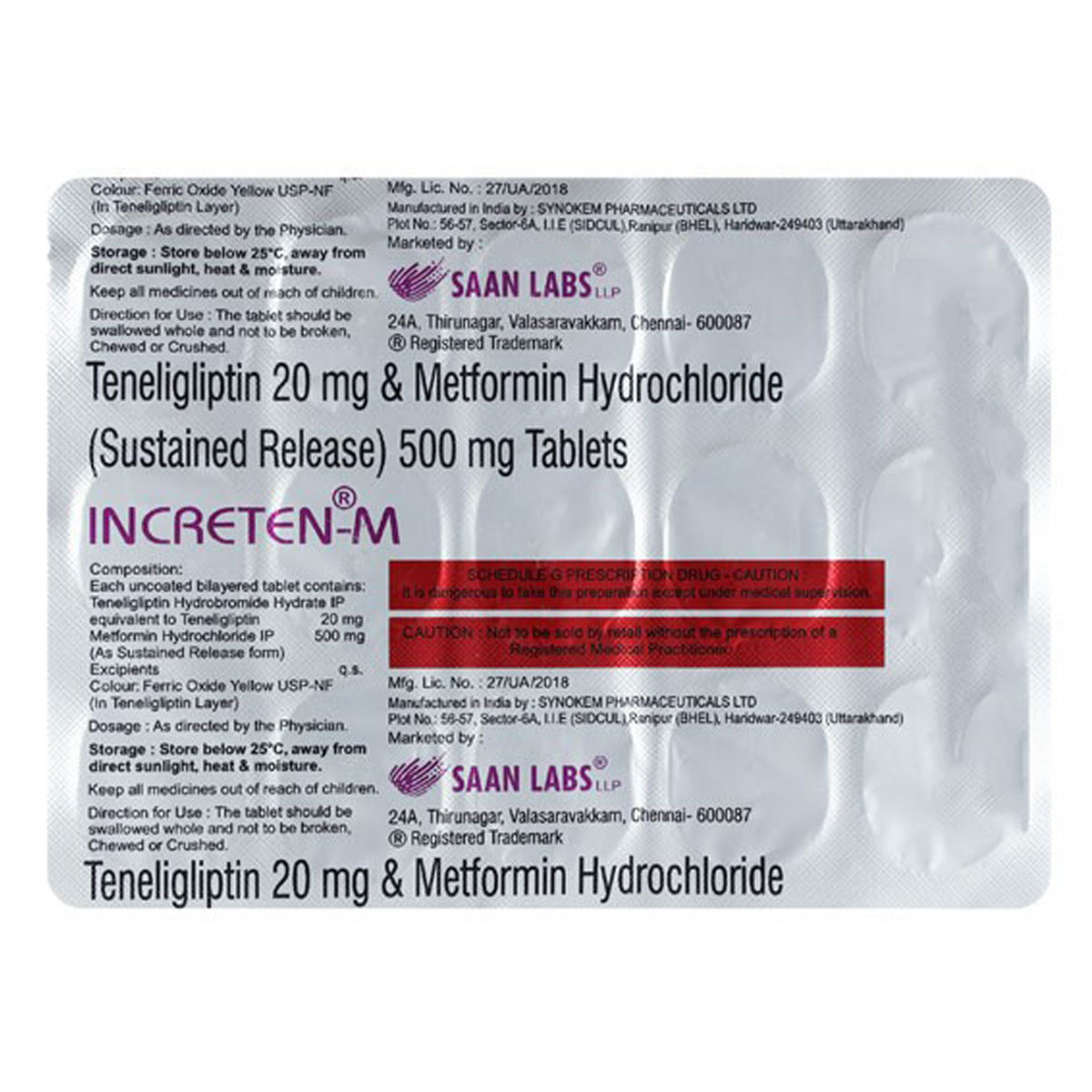 Buy Increten M  500 Tablet 15's Online