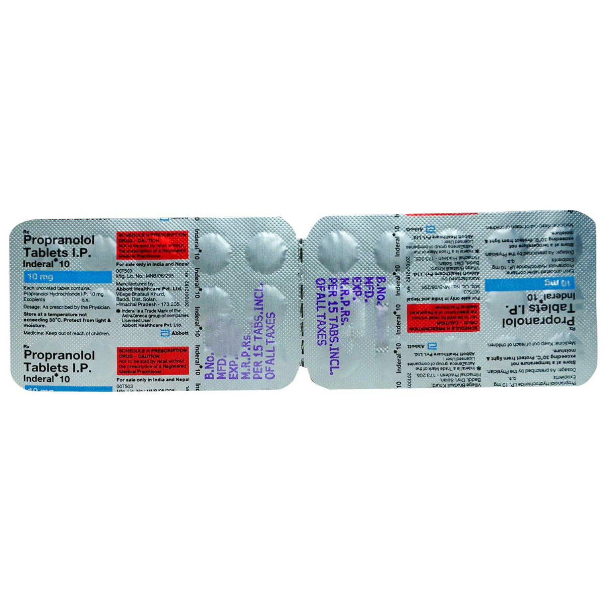 Inderal 10 Tablet 15's, Pack of 15 TABLETS Inderal 10 Tablet 15's, Pack of 15 TABLETS
