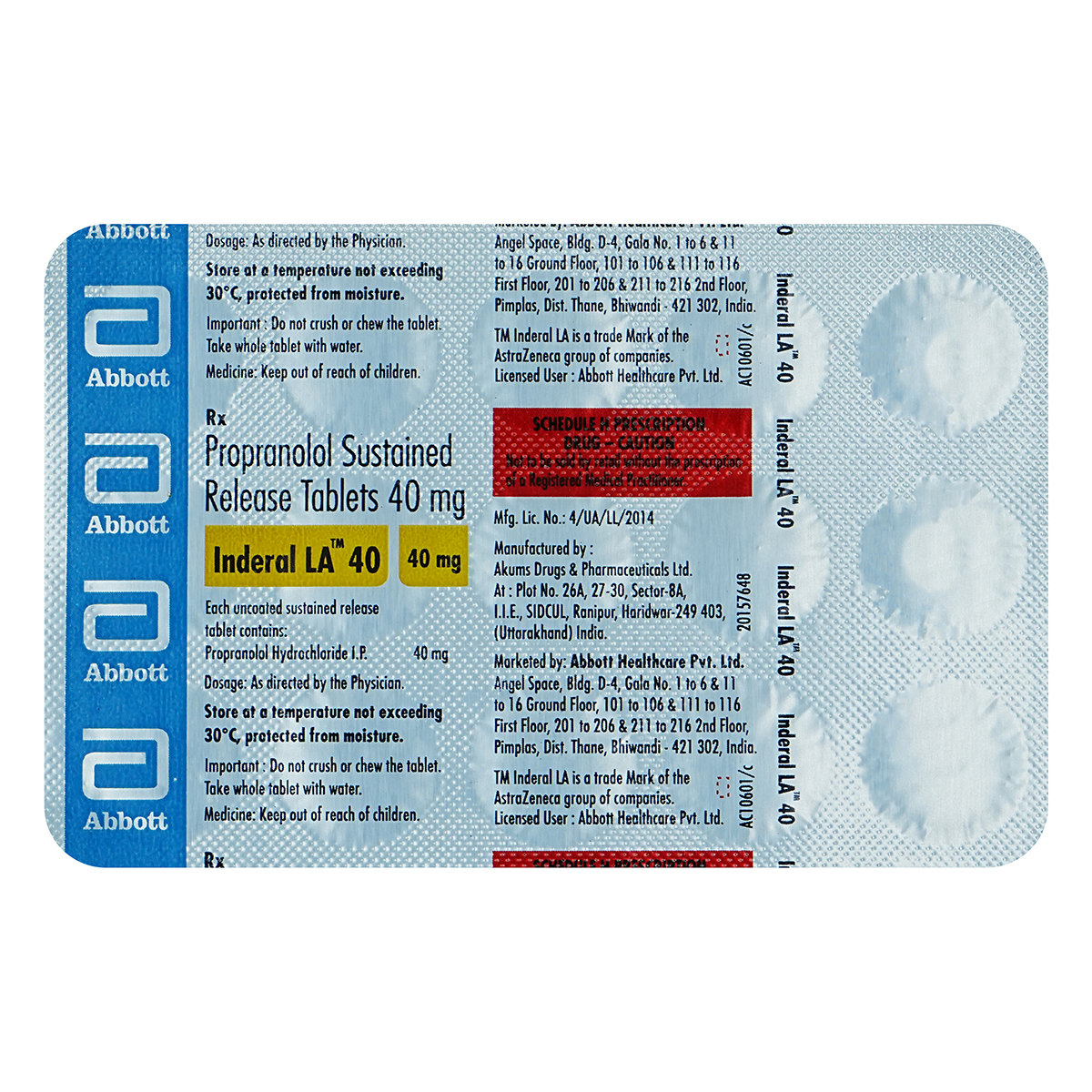 Inderal LA 40 Tablet 15's, Pack of 15 TABLETS Inderal LA 40 Tablet 15's, Pack of 15 TABLETS