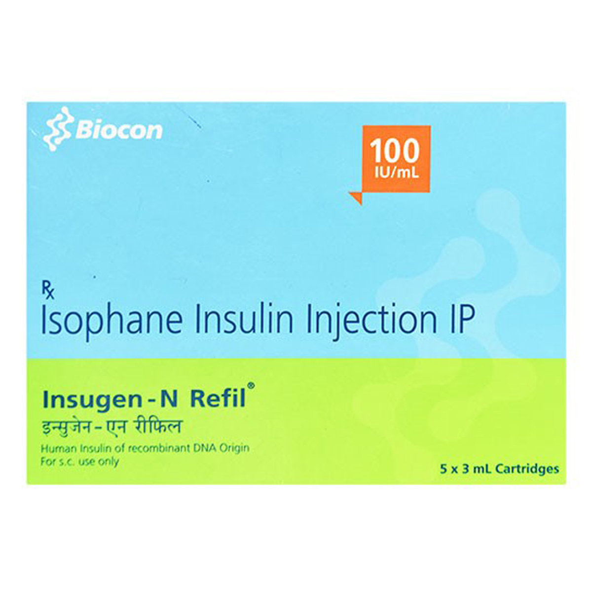 Insugen-N Refil 100IU/ml Injection 3 ml, Pack of 5 CartridgeS Insugen-N Refil 100IU/ml Injection 3 ml, Pack of 5 CartridgeS