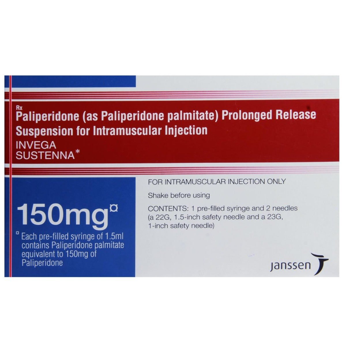 Invega Sustenna 150 mg Injection 1.5 ml, Pack of 1 INJECTION Invega Sustenna 150 mg Injection 1.5 ml, Pack of 1 INJECTION