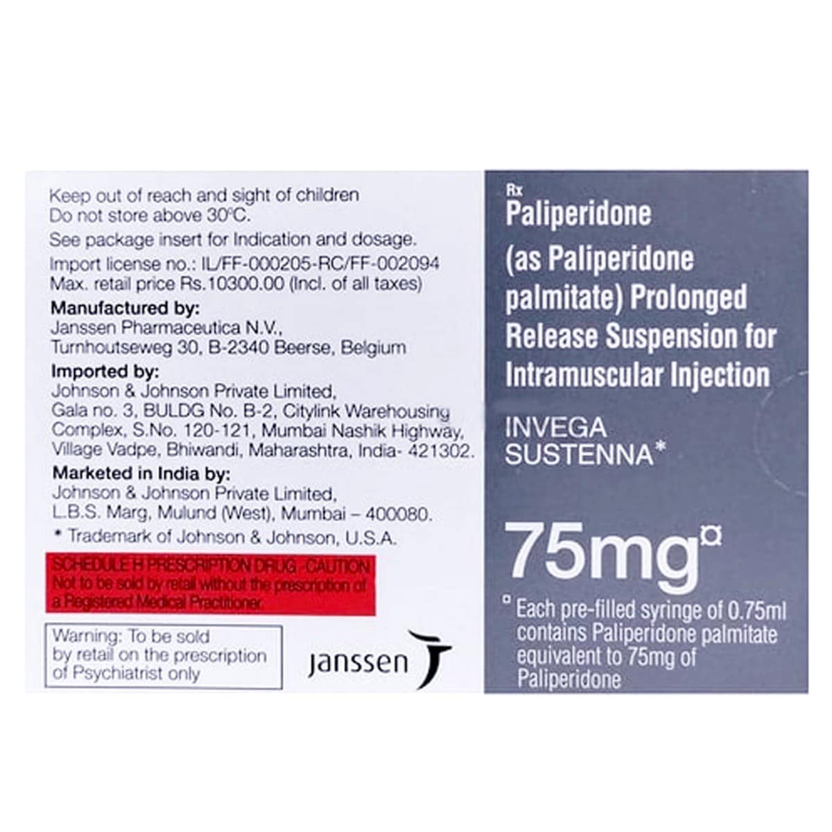 Invega Sustenna 75mg Injection 1's, Pack of 1 INJECTION Invega Sustenna 75mg Injection 1's, Pack of 1 INJECTION