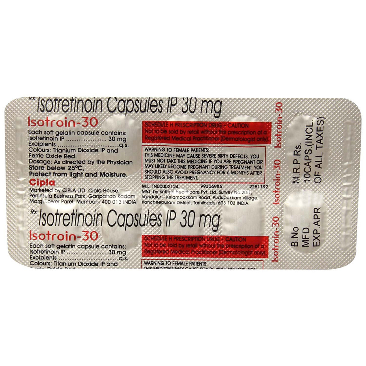 Isotroin-30 Capsule 10's, Pack of 10 CAPSULES Isotroin-30 Capsule 10's, Pack of 10 CAPSULES