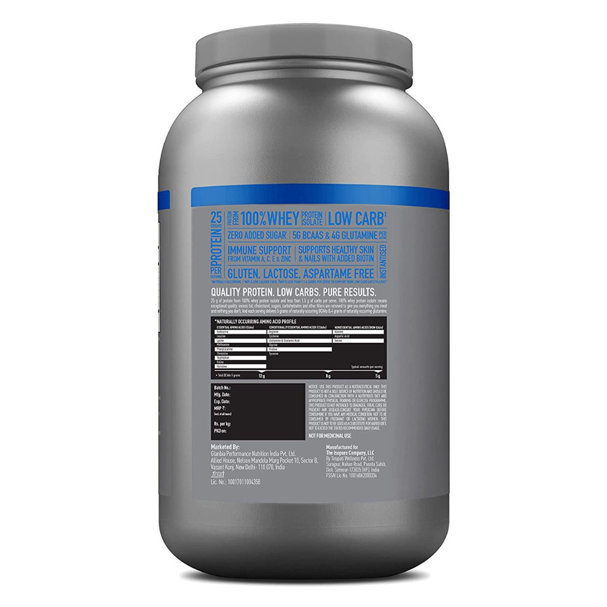 Isopure Less Than 1.5 gm Carbs 100% Whey Protein Isolate Creamy Vanilla Flavour Powder, 2.20 lb, Pack of 1 Isopure Less Than 1.5 gm Carbs 100% Whey Protein Isolate Creamy Vanilla Flavour Powder, 2.20 lb, Pack of 1