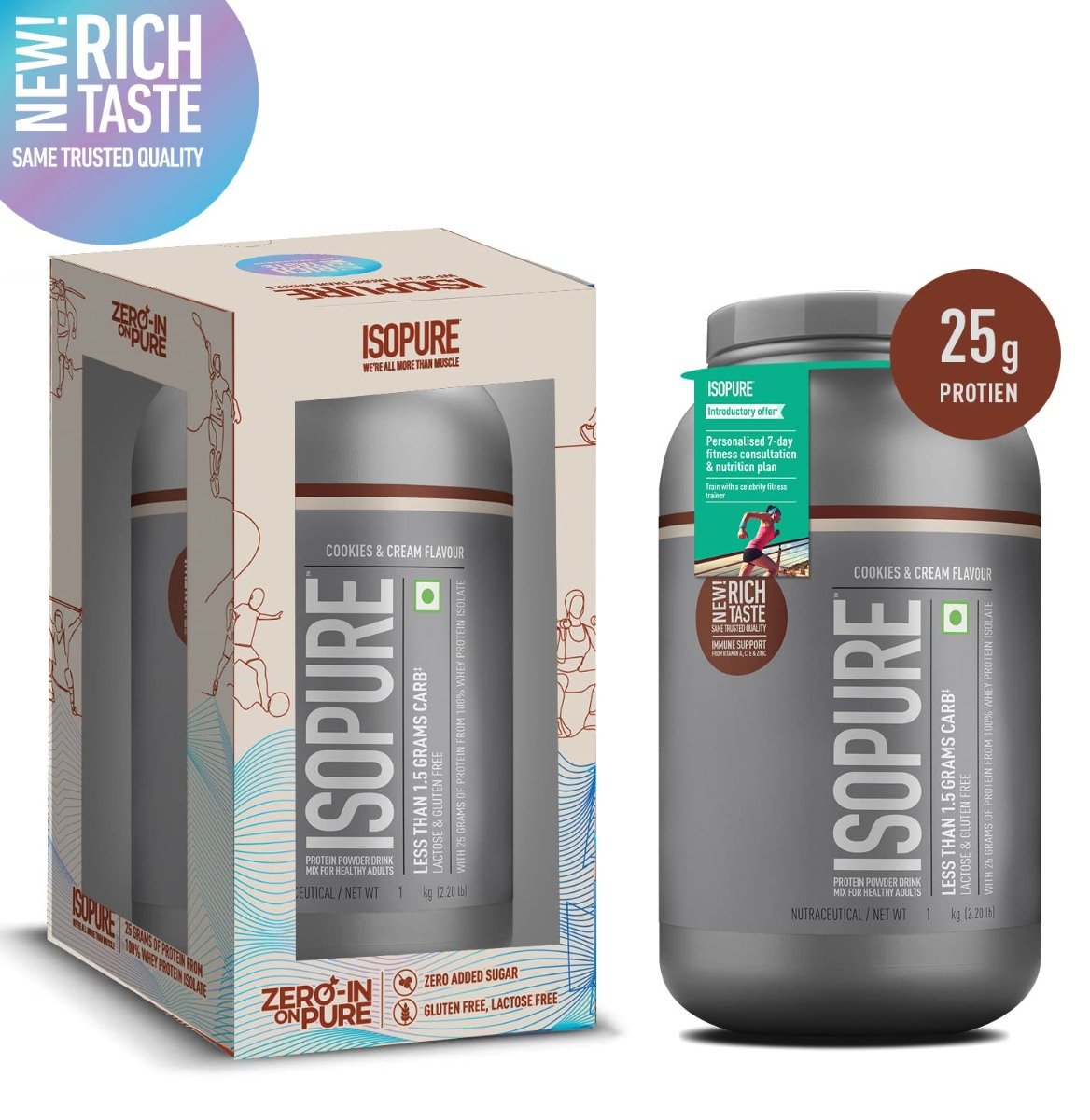 Isopure Less Than 1.5 gm Carbs 100% Whey Protein Isolate Cookies & Cream Flavour Powder, 2.20 lb, Pack of 1 Isopure Less Than 1.5 gm Carbs 100% Whey Protein Isolate Cookies & Cream Flavour Powder, 2.20 lb, Pack of 1