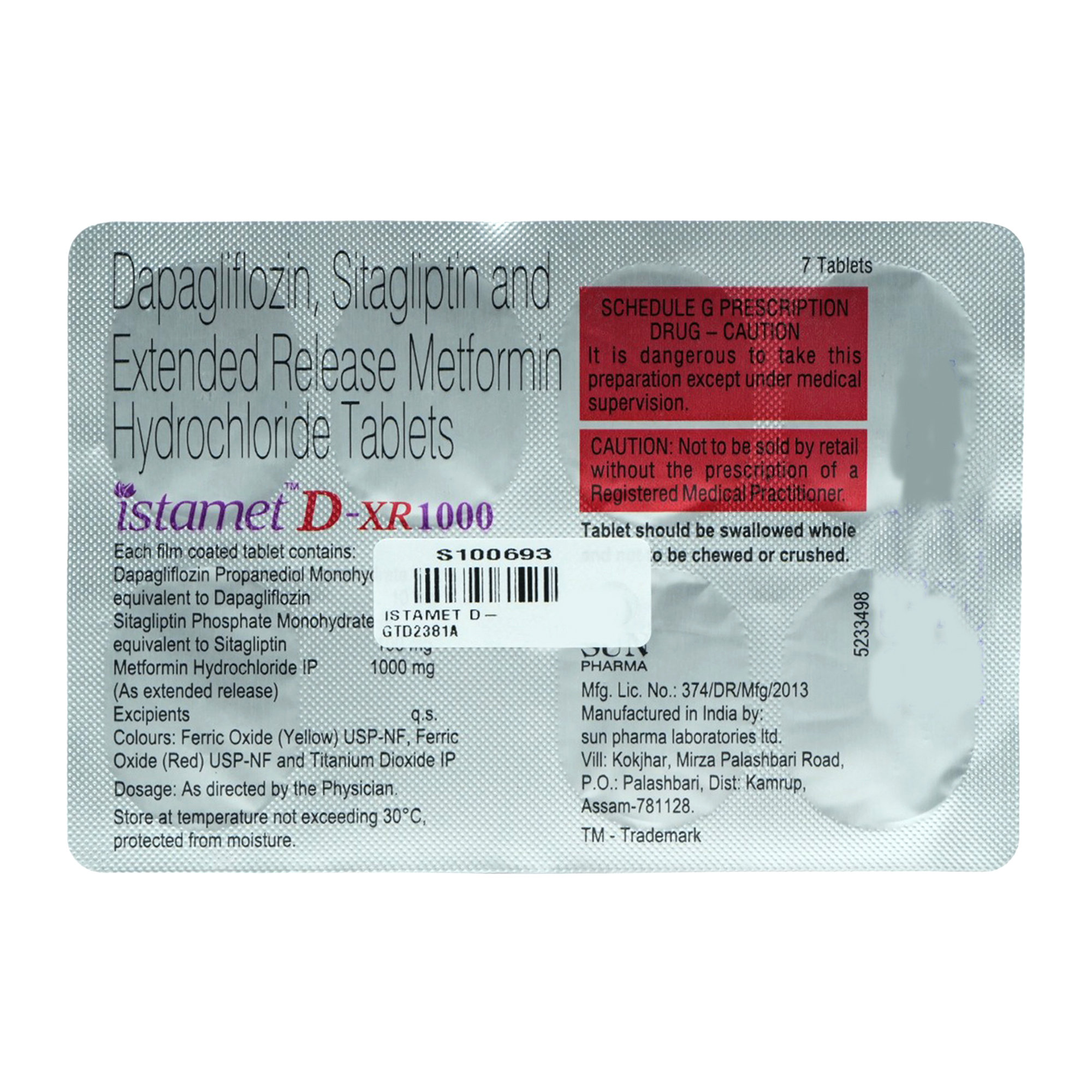Istamet D-XR 1000 Tablet 7's , Pack of 7 TABLETS Istamet D-XR 1000 Tablet 7's , Pack of 7 TABLETS