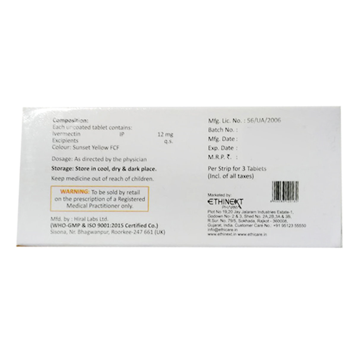 Ivscab-12 Tablet 3's, Pack of 3 TABLETS Ivscab-12 Tablet 3's, Pack of 3 TABLETS