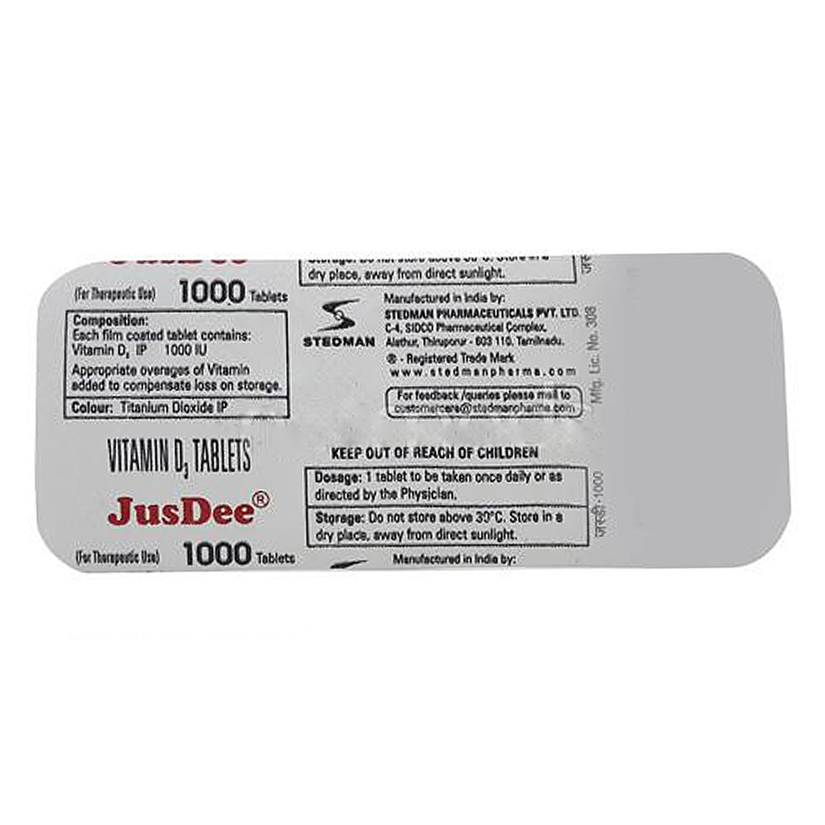 Buy Jusdee 1000 Tablet 10's Online