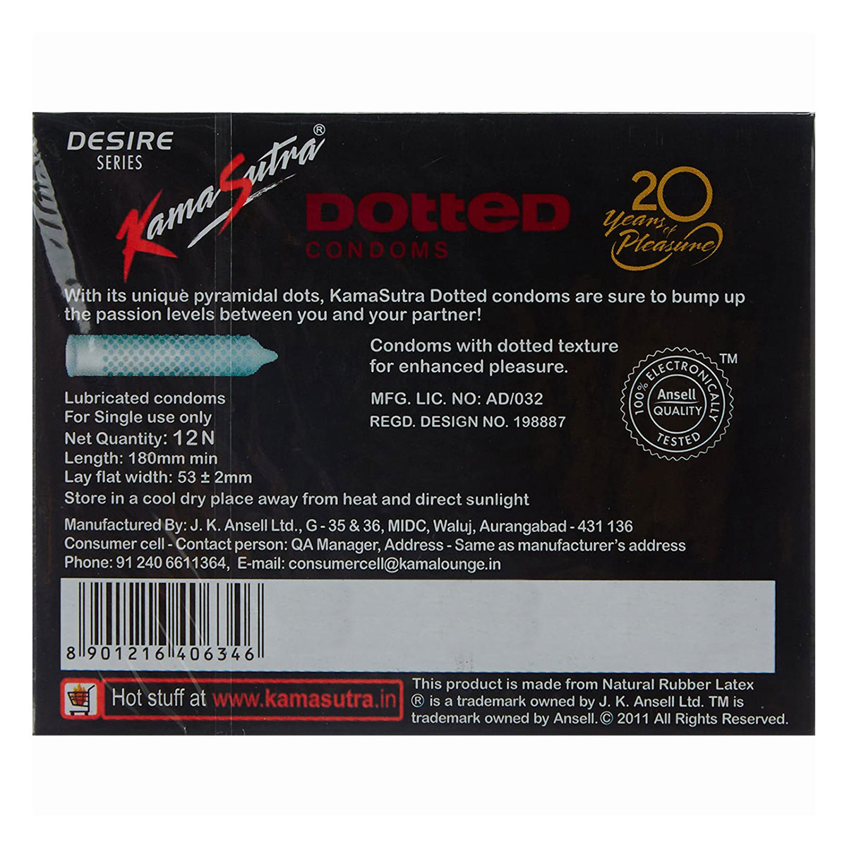 Kamasutra Dotted Condoms, 12 Count, Pack of 1 Kamasutra Dotted Condoms, 12 Count, Pack of 1