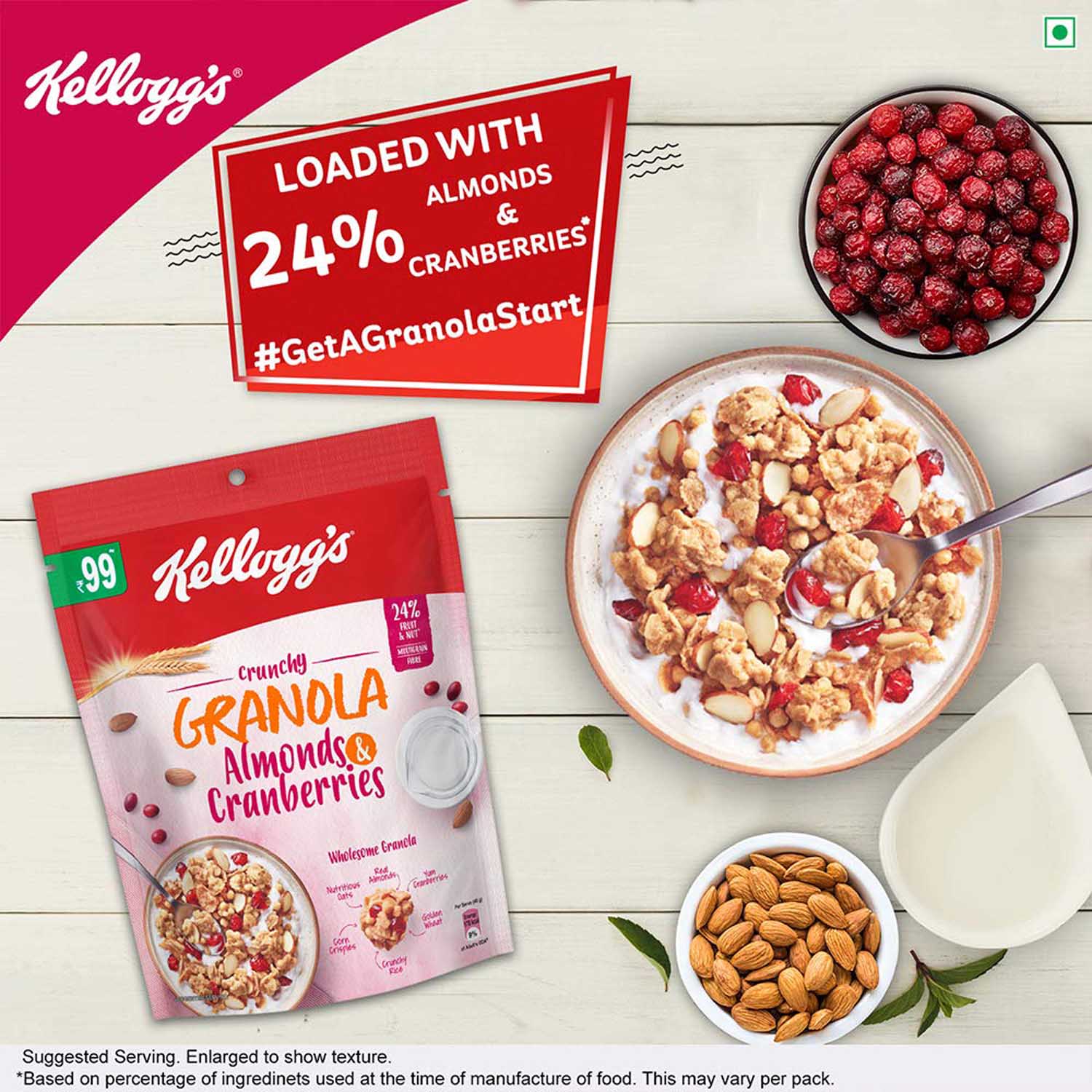 Kellogg's Almonds & Cranberries Crunchy Granola, 150 gm, Pack of 1 Kellogg's Almonds & Cranberries Crunchy Granola, 150 gm, Pack of 1