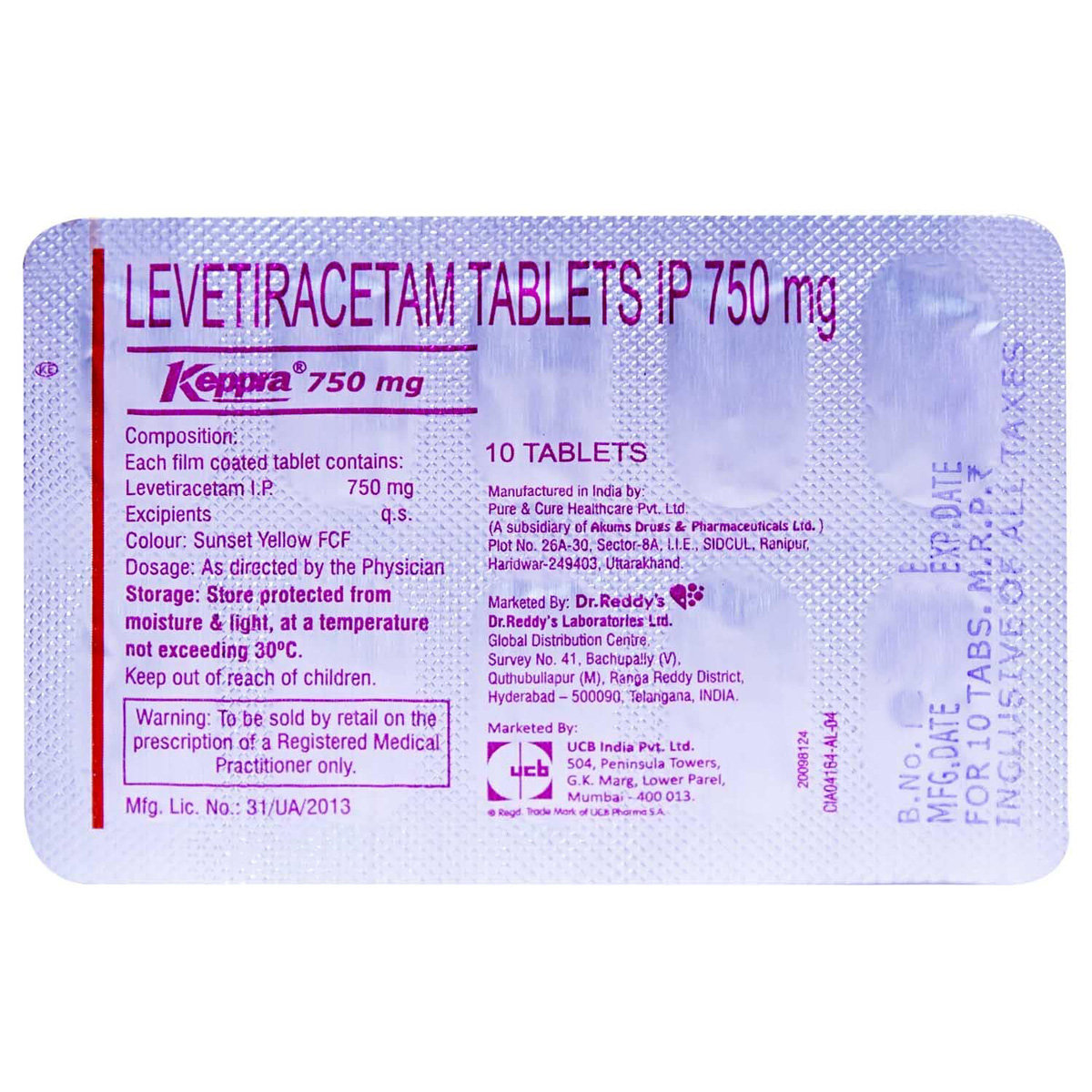 Keppra 750 mg Tablet 10's, Pack of 10 TABLETS Keppra 750 mg Tablet 10's, Pack of 10 TABLETS