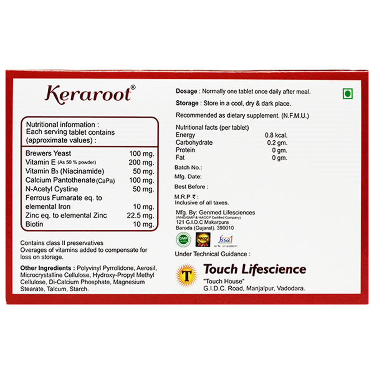 Keraroot Tablet 10's, Pack of 10 TABLETS Keraroot Tablet 10's, Pack of 10 TABLETS