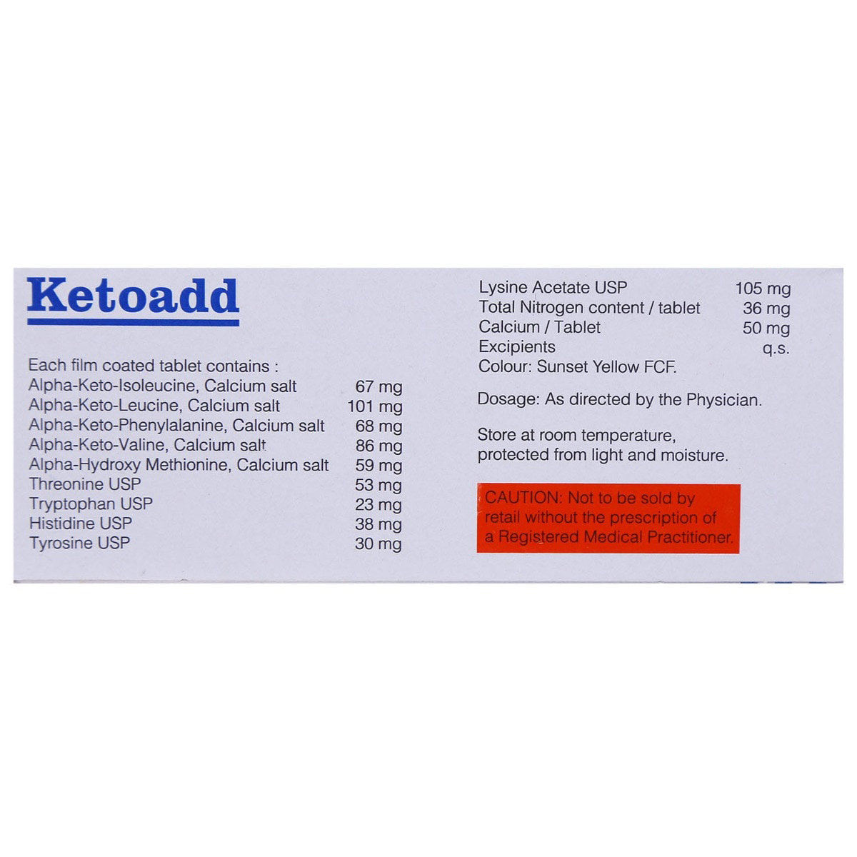 Ketoadd Tablet 20's, Pack of 20 TABLETS Ketoadd Tablet 20's, Pack of 20 TABLETS
