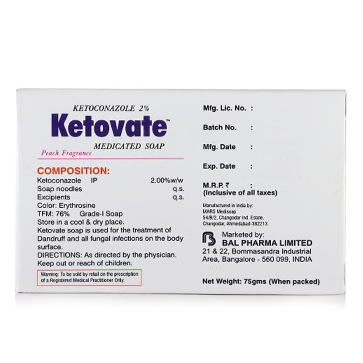 Ketovate Medicated Soap 75 gm | Ketoconazole | For Treatment Of Danadruff & Fungal Skin Infection | With Peach Fragrance, Pack of 1 Ketovate Medicated Soap 75 gm | Ketoconazole | For Treatment Of Danadruff & Fungal Skin Infection | With Peach Fragrance, Pack of 1