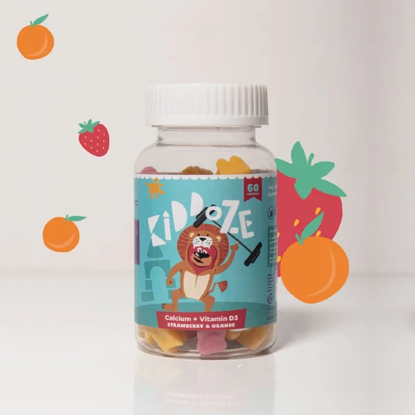 Kiddoze Calcium + Vitamin D3 Strawberry &amp; Orange Gummies, 60 Count, Pack of 1