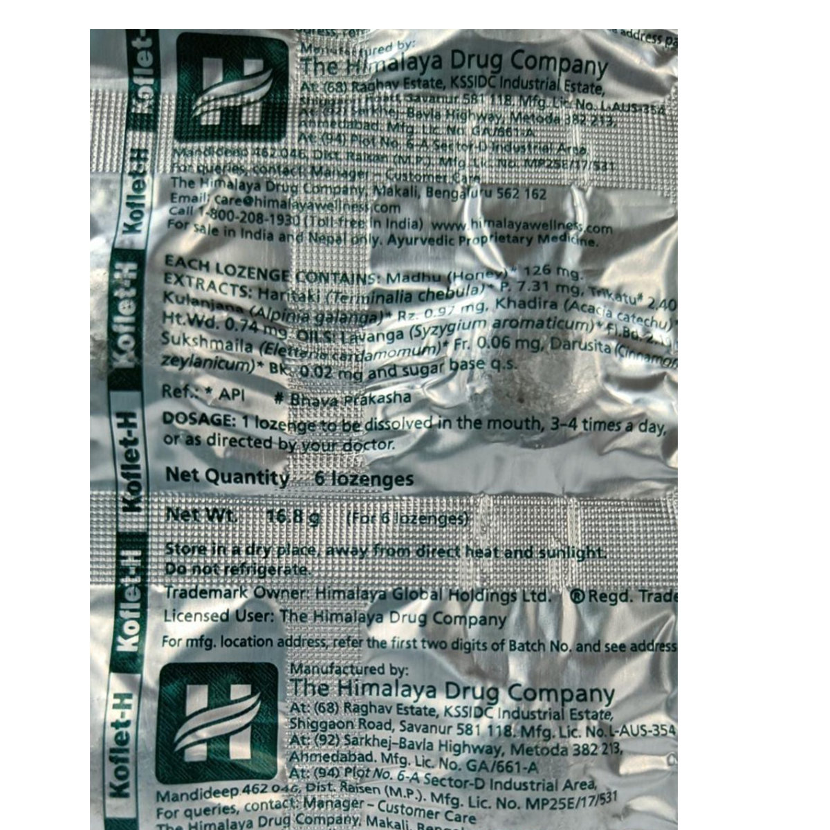 Himalaya Koflet-H Ginger Lozenges, 6 Count, Pack of 6 Himalaya Koflet-H Ginger Lozenges, 6 Count, Pack of 6