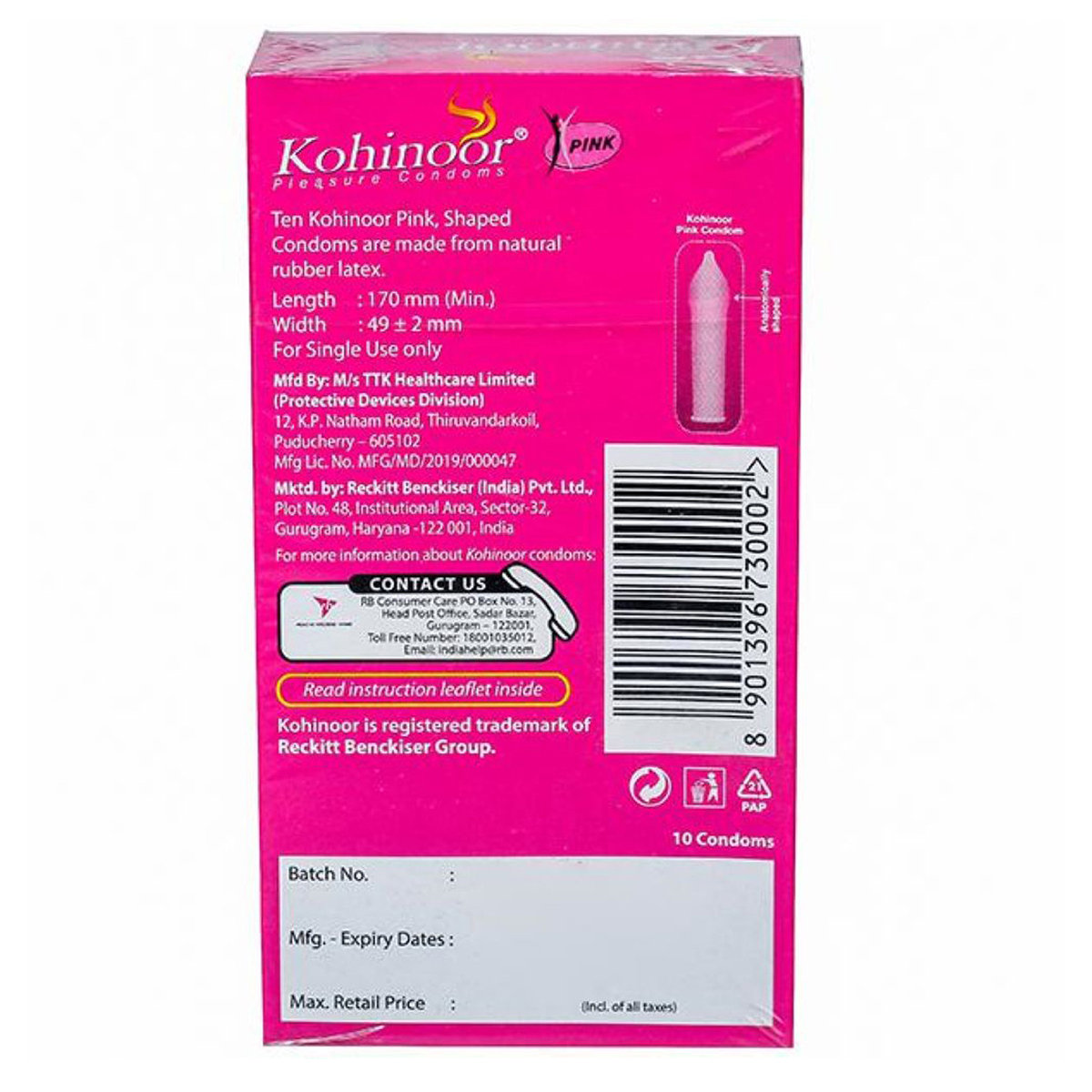 Kohinoor Pink Condoms, 10 Count, Pack of 1 Kohinoor Pink Condoms, 10 Count, Pack of 1