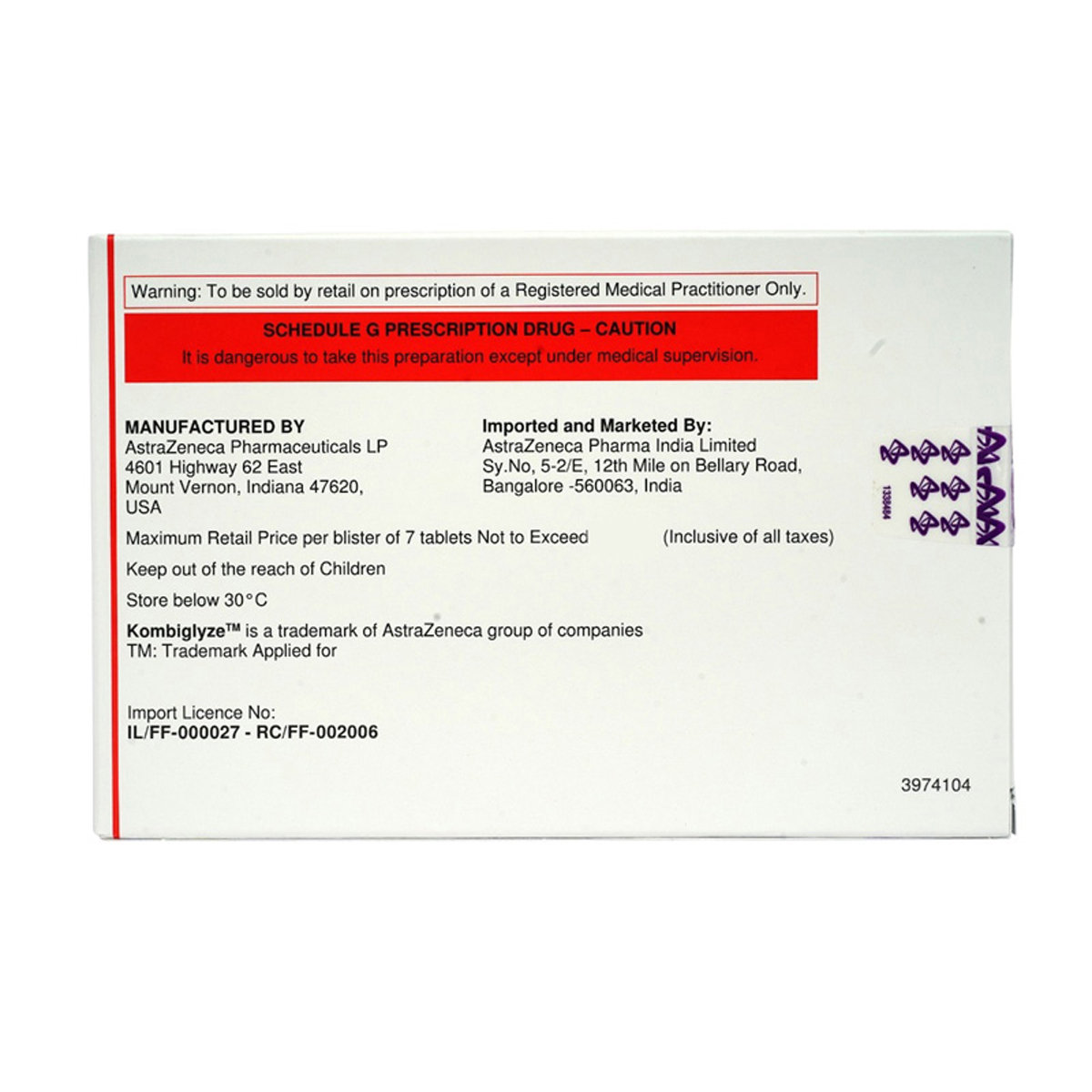 Kombiglyze XR 5mg/500mg Tablet 7's, Pack of 7 Kombiglyze XR 5mg/500mg Tablet 7's, Pack of 7