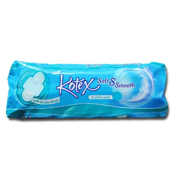 Kotex Soft &amp; Smooth With Gentle Wings Sanitary Pads, 8 Count, Pack of 1